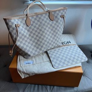 Authentic Louis Vuitton Neverfull MM Damier Azur Beige
